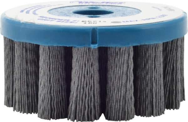 Weiler - 4" 180 Grit Silicon Carbide Crimped Disc Brush - Very Fine Grade, Plain Hole Connector, 1-1/2" Trim Length, 7/8" Arbor Hole - Industrial Tool & Supply