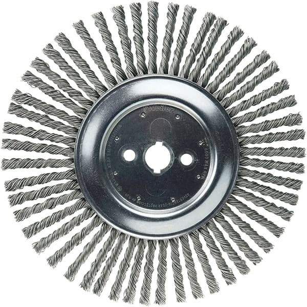Weiler - 12" OD, 1" Arbor Hole, Stringer Bead Steel Wheel Brush - 3/8" Face Width, 2-3/4" Trim Length, 6,000 RPM - Industrial Tool & Supply