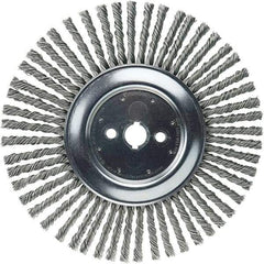 Weiler - 12" OD, 1" Arbor Hole, Stringer Bead Steel Wheel Brush - 3/8" Face Width, 2-3/4" Trim Length, 6,000 RPM - Industrial Tool & Supply