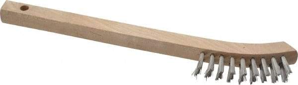 Weiler - 2 Rows x 9 Columns Stainless Steel Scratch Brush - 8-3/4" OAL, 5/8" Trim Length, Wood Toothbrush Handle - Industrial Tool & Supply