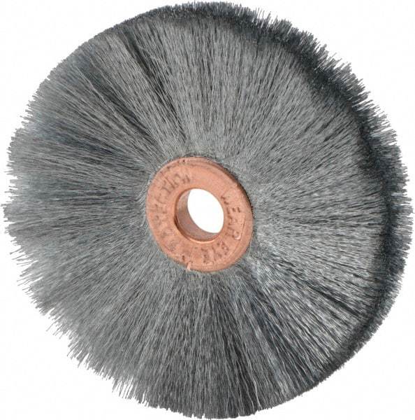 Weiler - 2" OD, 1/4" Arbor Hole, Crimped Steel Wheel Brush - 3/8" Face Width, 3/4" Trim Length, 0.003" Filament Diam, 20,000 RPM - Industrial Tool & Supply