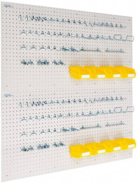 Triton - 48" Wide x 24" High Storage Peg Board, Hooks & Spacers - 4 Panels, 88 Hooks, Polypropylene Board, Steel Hooks, White - Industrial Tool & Supply