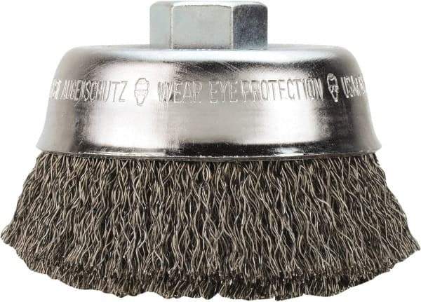 Milwaukee Tool - 4" OD, 5/8" Arbor Hole, Crimped Stainless Steel Wheel Brush - 1/2" Face Width, 3/4" Trim Length, 0.014" Filament Diam, 12,000 RPM - Industrial Tool & Supply