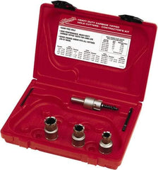 Milwaukee Tool - 5 Piece, 11/16" to 15/16" Saw Diam, Contractor's Hole Saw Kit - Carbide-Tipped, Gulleted Edge, Pilot Drill Model No. 49-57-0035, 49-57-0038, Includes 3 Hole Saws - Industrial Tool & Supply