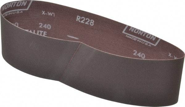 Norton - 3" Wide x 24" OAL, 240 Grit, Aluminum Oxide Abrasive Belt - Aluminum Oxide, Very Fine, Coated, Series R228 - Industrial Tool & Supply