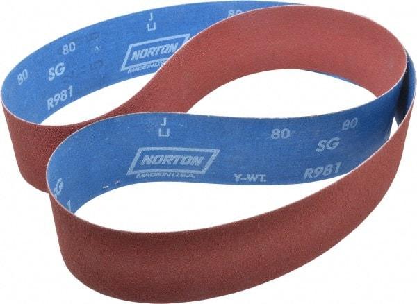 Norton - 2-1/2" Wide x 60" OAL, 80 Grit, Ceramic Abrasive Belt - Ceramic, Medium, Coated, Y Weighted Cloth Backing, Series R981 - Industrial Tool & Supply