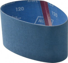 Norton - 3-1/2" Wide x 15-1/2" OAL, 120 Grit, Zirconia Alumina Abrasive Belt - Zirconia Alumina, Fine, Coated, Y Weighted Cloth Backing, Series R823 - Industrial Tool & Supply