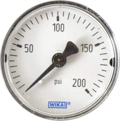 Wika - 2" Dial, 1/4 Thread, 0-200 Scale Range, Pressure Gauge - Center Back Connection Mount, Accurate to 3-2-3% of Scale - Industrial Tool & Supply