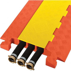 Checkers - 3 Channel, 3-1/4' Long, Yellow/Organge Polyurethane On Floor Cable Cover - Industrial Tool & Supply