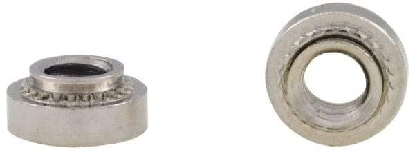 Electro Hardware - #6-32, 0.0399" Min Panel Thickness, Round Head, Clinch Captive Nut - 0.28" Head Diam, 0.1875" Mounting Hole Diam, 0.07" Head Height, Passivated Stainless Steel - Industrial Tool & Supply