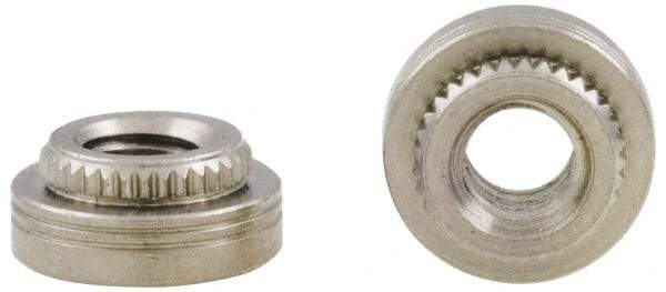Electro Hardware - #4-40, 0.0599" Min Panel Thickness, Round Head, Clinch Captive Nut - 0.219" Head Diam, 0.166" Mounting Hole Diam, 0.065" Head Height, Tin Plated Steel - Industrial Tool & Supply