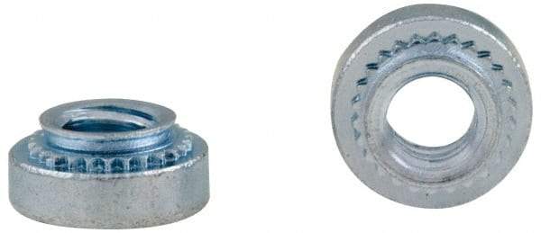 Electro Hardware - 1/4-20, 0.125" Min Panel Thickness, Round Head, Clinch Captive Nut - 0.44" Head Diam, 0.344" Mounting Hole Diam, 0.17" Head Height, Zinc Plated Steel - Industrial Tool & Supply