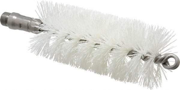 Schaefer Brush - 4-1/2" Long x 2" Diam Nylon Tube Brush - Single Spiral, 7" OAL, 0.022" Filament Diam, 1/4" Shank Diam - Industrial Tool & Supply