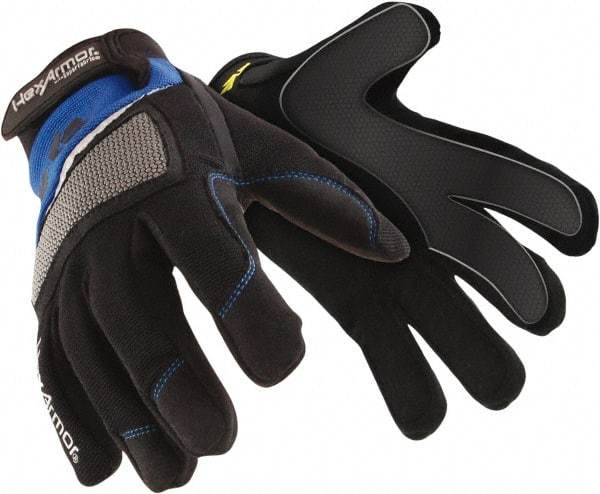 HexArmor - Size L (9), ANSI Cut Lvl A6, Puncture Lvl 3, Synthetic Leather Cut & Puncture Resistant Gloves - Hook & Loop Cuff, Black/Blue, Paired - Industrial Tool & Supply