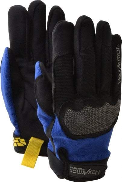 HexArmor - Size XL (10), ANSI Cut Lvl A6, Puncture Lvl 3, Synthetic Leather Cut & Puncture Resistant Gloves - Hook & Loop Cuff, Black/Blue, Paired - Industrial Tool & Supply