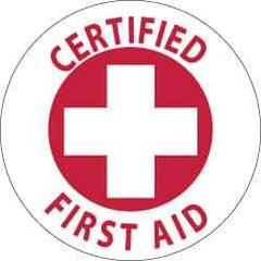 NMC - Certified First Aid, Hard Hat Label - Red on White, 2" Thick, For Accident Prevention - Industrial Tool & Supply