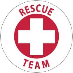 NMC - Rescue Team, Hard Hat Label - Red on White, 2" Thick, For Accident Prevention - Industrial Tool & Supply