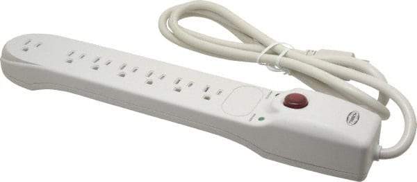 Hubbell Wiring Device-Kellems - 7 Outlets, 125 Volts, 15 Amps, 6' Cord, Power Outlet Strip - Free Hanging Mount, 5-15R NEMA Configuration - Industrial Tool & Supply