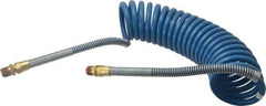 Parker - 3/8" ID, 1/2 x 1/2 Thread, 15' Long, Blue SAE J844 Type B Nylon Coiled & Self Storing Hose - 150 Max psi, Parker NTA Brass Fittings - Industrial Tool & Supply
