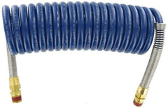 Parker - 3/8" ID, 1/2 x 1/2 Thread, 15' Long, Blue SAE J844 Type B Nylon Coiled & Self Storing Hose - 150 Max psi, Parker NTA Brass Fittings - Industrial Tool & Supply