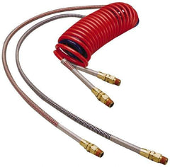 Parker - 3/8" ID, 1/2 x 1/2 Thread, 15' Long, (1) Red & (1) Blue SAE J844 Type B Nylon Coiled & Self Storing Hose - 150 Max psi, Parker NTA Brass Fittings - Industrial Tool & Supply