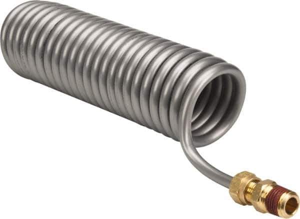 Parker - 0.17 ID, 1/4 x 1/4 Thread, 4-1/2' Long, Gray SAE J844 Type A Nylon Coiled & Self Storing Hose - 150 Max psi, Parker NTA Brass Fittings - Industrial Tool & Supply