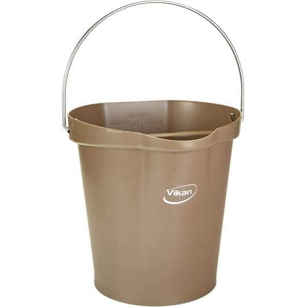 Vikan - 3 Gal, 12-1/2" High, Polypropylene Round Brown Single Pail with Pour Spout - Handle Included, 12.81" Top Diam - Industrial Tool & Supply