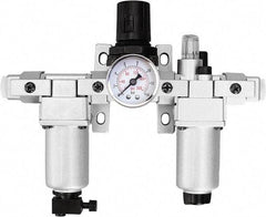 PRO-SOURCE - 1/2" NPT Port Standard 3 Piece Filter-Regulator-Lubricator FRL Unit - Aluminum Bowl, 106 SCFM, 215 Max psi, 13" High, Manual Drain - Industrial Tool & Supply