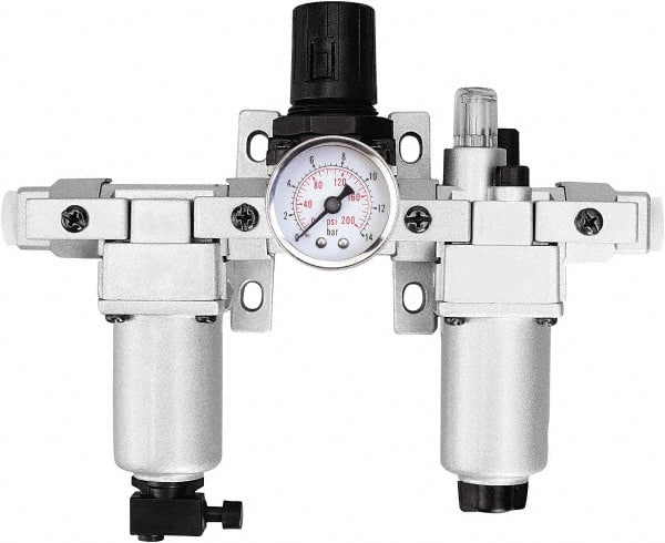 PRO-SOURCE - 1/4 NPT Intermediate 3 Pc Filter-Regulator-Lubricator FRL Unit with Pressure Gauge - Industrial Tool & Supply