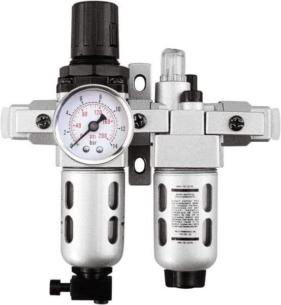 PRO-SOURCE - 1" NPT Port Heavy Duty 2 Piece Filter/Regulator-Lubricator FRL Unit - Polycarbonate Bowl, 140 SCFM, 145 Max psi, 14.6" High, Manual Drain - Industrial Tool & Supply