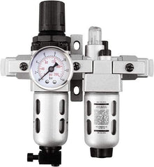 PRO-SOURCE - 1" NPT Port Heavy Duty 2 Piece Filter/Regulator-Lubricator FRL Unit - Polycarbonate Bowl, 140 SCFM, 145 Max psi, 14.6" High, Manual Drain - Industrial Tool & Supply