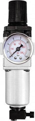 PRO-SOURCE - 1/2" NPT Port Standard 1 Piece Filter/Regulator FRL Unit - Aluminum Bowl, 106 SCFM, 215 Max psi, 13" High, Manual Drain - Industrial Tool & Supply