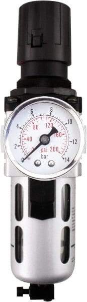 PRO-SOURCE - 1" NPT Port Heavy Duty 1 Piece Filter/Regulator FRL Unit - Polycarbonate Bowl, 193 SCFM, 145 Max psi, 14.6" High, Manual Drain - Industrial Tool & Supply