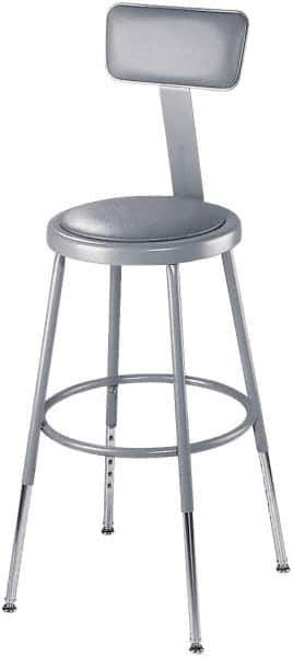 NPS - 16-3/4" Wide x 20-1/2" Deep x 44 to 53-1/2" High, Standard Base, Adjustable Seat Stool - Vinyl Seat, Gray - Industrial Tool & Supply