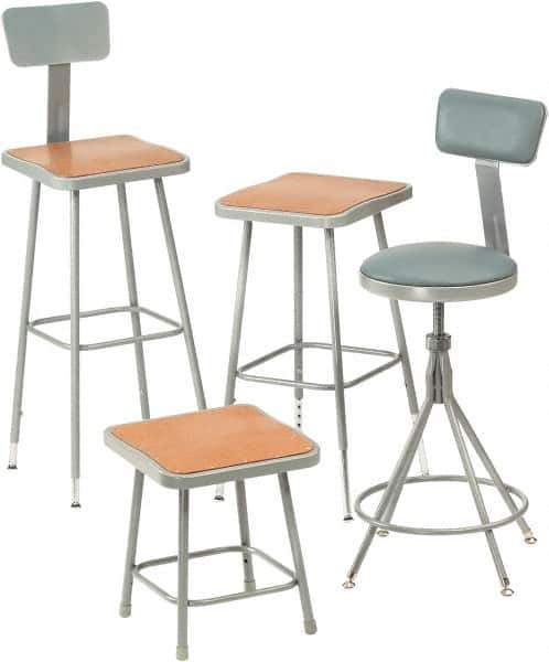 NPS - 16-3/4" Wide x 20" Deep x 44 to 53-1/2" High, Standard Base, Adjustable Seat Stool - Hardboard Seat, Gray and Brown - Industrial Tool & Supply