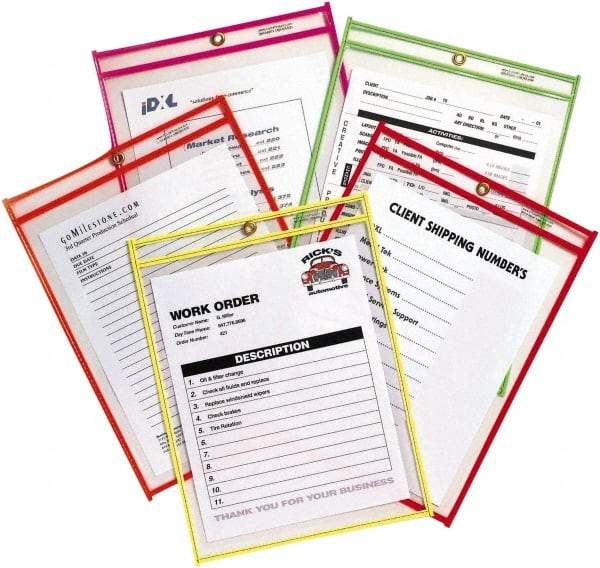 C-LINE - 10 Piece Neon Orange, Green, Red, Yellow & Pink Stitched Shop Ticket Holder - 12" High x 9" Wide - Industrial Tool & Supply