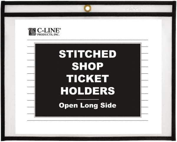 C-LINE - 25 Piece Clear Stitched Shop Ticket Holder-Open Long Side - 11" High x 8-1/2" Wide - Industrial Tool & Supply