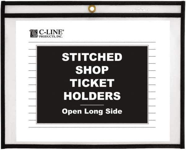 C-LINE - 25 Piece Clear Stitched Shop Ticket Holder-Open Long Side - 12" High x 9" Wide - Industrial Tool & Supply