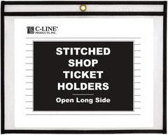 C-LINE - 25 Piece Clear Stitched Shop Ticket Holder-Open Long Side - 12" High x 9" Wide - Industrial Tool & Supply