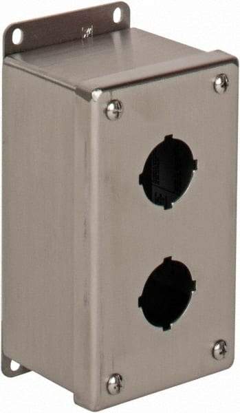 nVent Hoffman - 2 Hole, 1.2 Inch Hole Diameter, Stainless Steel Pushbutton Switch Enclosure - 6-3/4 Inch High x 3.47 Inch Wide x 2-3/4 Inch Deep, 12, 13, 4X NEMA Rated - Industrial Tool & Supply