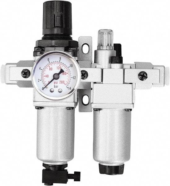 PRO-SOURCE - 1" NPT Port Heavy Duty 2 Piece Filter/Regulator-Lubricator FRL Unit - Aluminum Bowl, 140 SCFM, 215 Max psi, 14.5" High, Manual Drain - Industrial Tool & Supply