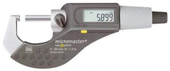 TESA Brown & Sharpe - 1 to 2 Inch Range, 0.0001 Inch Resolution, Standard Throat, IP54 Electronic Outside Micrometer - 0.0002 Inch Accuracy, Carbide Face, Data Output, Includes Plastic Case - Industrial Tool & Supply
