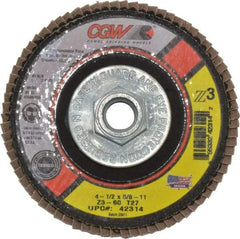 Camel Grinding Wheels - 60 Grit, 4-1/2" Disc Diam, 5/8-11 Center Hole, Type 27 Zirconia Alumina Flap Disc - 13,300 Max RPM, Poly Cotton Backing, Arbor Attaching System, Coated - Industrial Tool & Supply