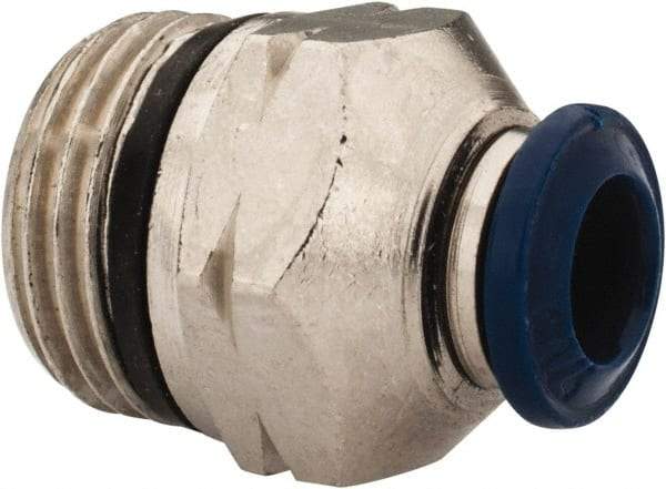 Alpha Technologies - 1/4" Outside Diam, 3/8 Universal Thread, Nickel Plated Brass Push-to-Connect Male Connector - 250 Max psi, Tube to Universal Thread Connection, Buna O-Ring - Industrial Tool & Supply