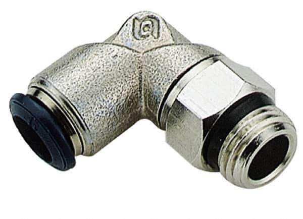 Alpha Technologies - 5/16" Outside Diam, 1/8 Universal Thread, Nickel Plated Brass Push-to-Connect Male Swivel Elbow - 250 Max psi, Tube to Universal Thread Connection, Buna O-Ring - Industrial Tool & Supply