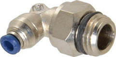 Alpha Technologies - 1/8" Outside Diam, 1/4 Universal Thread, Nickel Plated Brass Push-to-Connect Male Swivel Elbow - 250 Max psi, Tube to Universal Thread Connection, Buna O-Ring - Industrial Tool & Supply