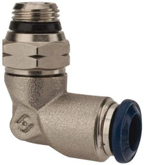 Alpha Technologies - 1/4" Outside Diam, 1/8 Universal Thread, Nickel Plated Brass Push-to-Connect Male Swivel Elbow - 250 Max psi, Tube to Universal Thread Connection, Buna O-Ring - Industrial Tool & Supply
