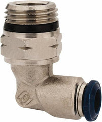 Alpha Technologies - 1/4" Outside Diam, 3/8 Universal Thread, Nickel Plated Brass Push-to-Connect Male Swivel Elbow - 250 Max psi, Tube to Universal Thread Connection, Buna O-Ring - Industrial Tool & Supply