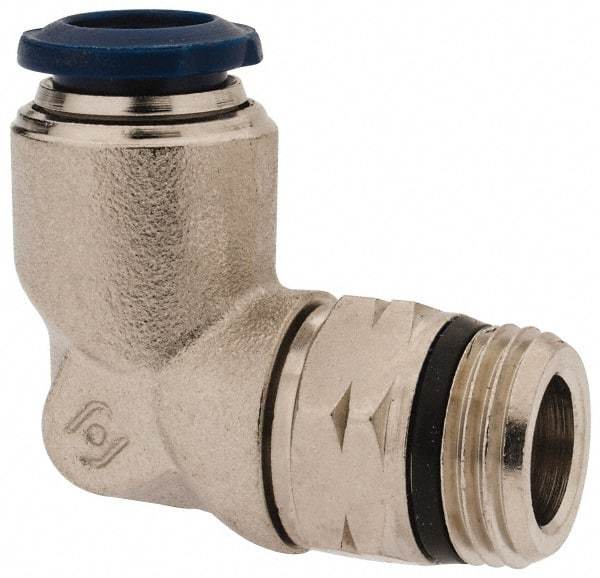 Alpha Technologies - 3/8" Outside Diam, 3/8 Universal Thread, Nickel Plated Brass Push-to-Connect Male Swivel Elbow - 250 Max psi, Tube to Universal Thread Connection, Buna O-Ring - Industrial Tool & Supply