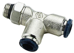Alpha Technologies - 1/4" Outside Diam, 1/4 Universal Thread, Nickel Plated Brass Push-to-Connect Male Swivel Branch Tee - 250 Max psi, Tube to Universal Thread Connection, Buna O-Ring - Industrial Tool & Supply